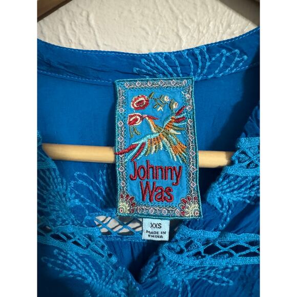 Johnny Was Turquoise Embroidered Daisy Peia Tunic XXS - Picture 3 of 8